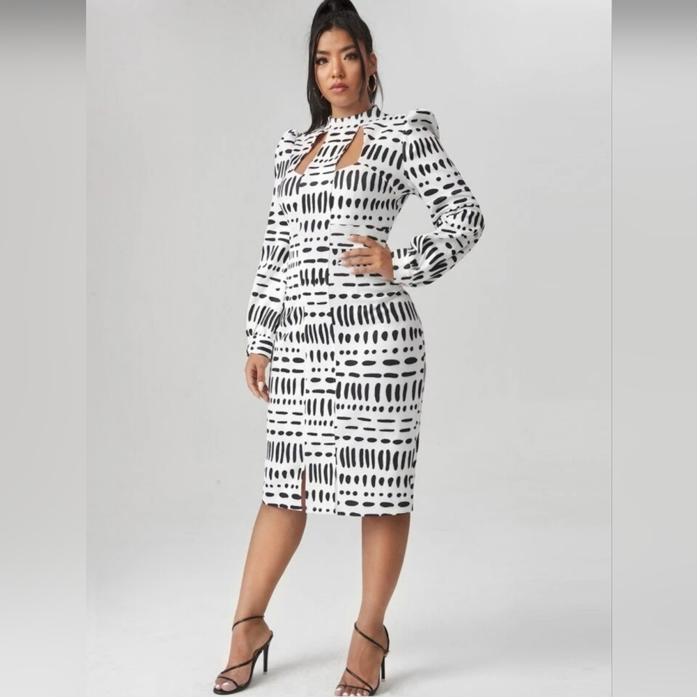 Shein X Women's Black & White Bodycon Cutout High Neck Dress New Size XS - Picture 1 of 12